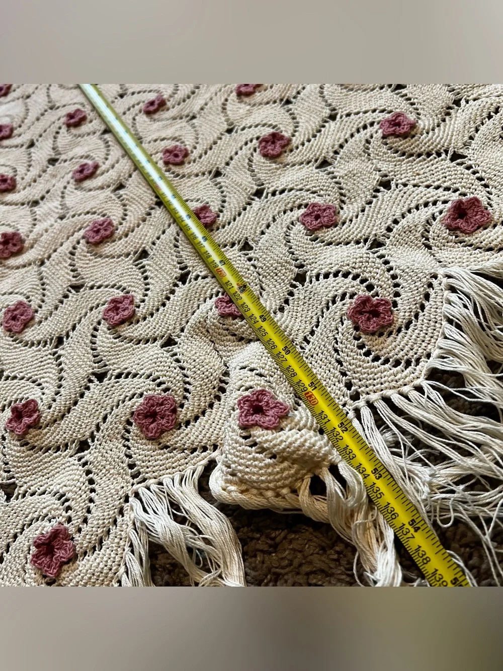 Vintage Hand Crochet Knit Round Throw Blanket or Table Cloth 54